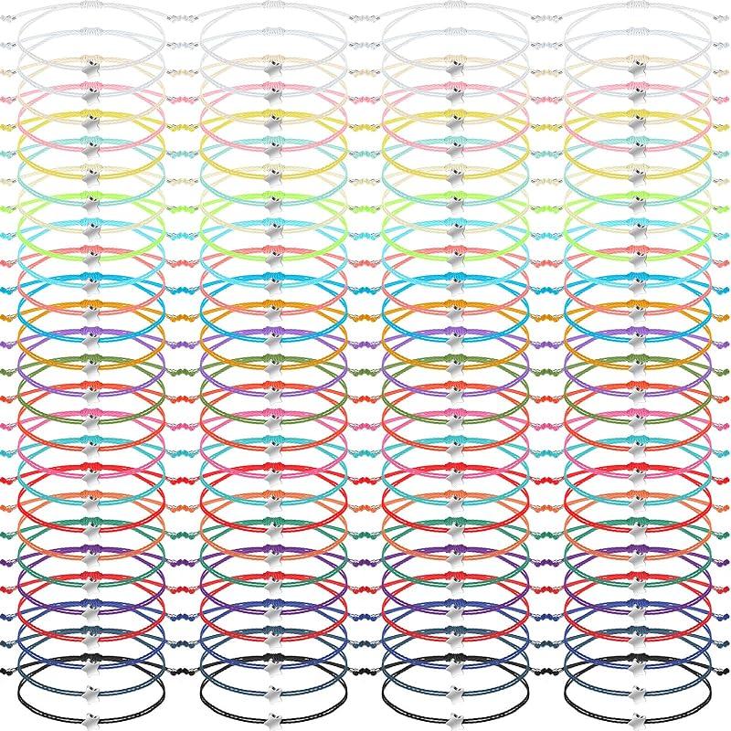 Cunno 100 Pcs Friendship Bracelets Bulk Heart Bracelets Colorful Adjustable String Star Motivational Gifts for Women Girls(Heart Style)