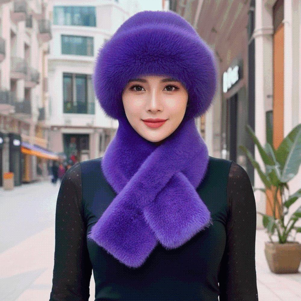 Windproof Cossack Hat Set Thickened Fluffy Winter Bonnet Faux Mink Headwear Seniors