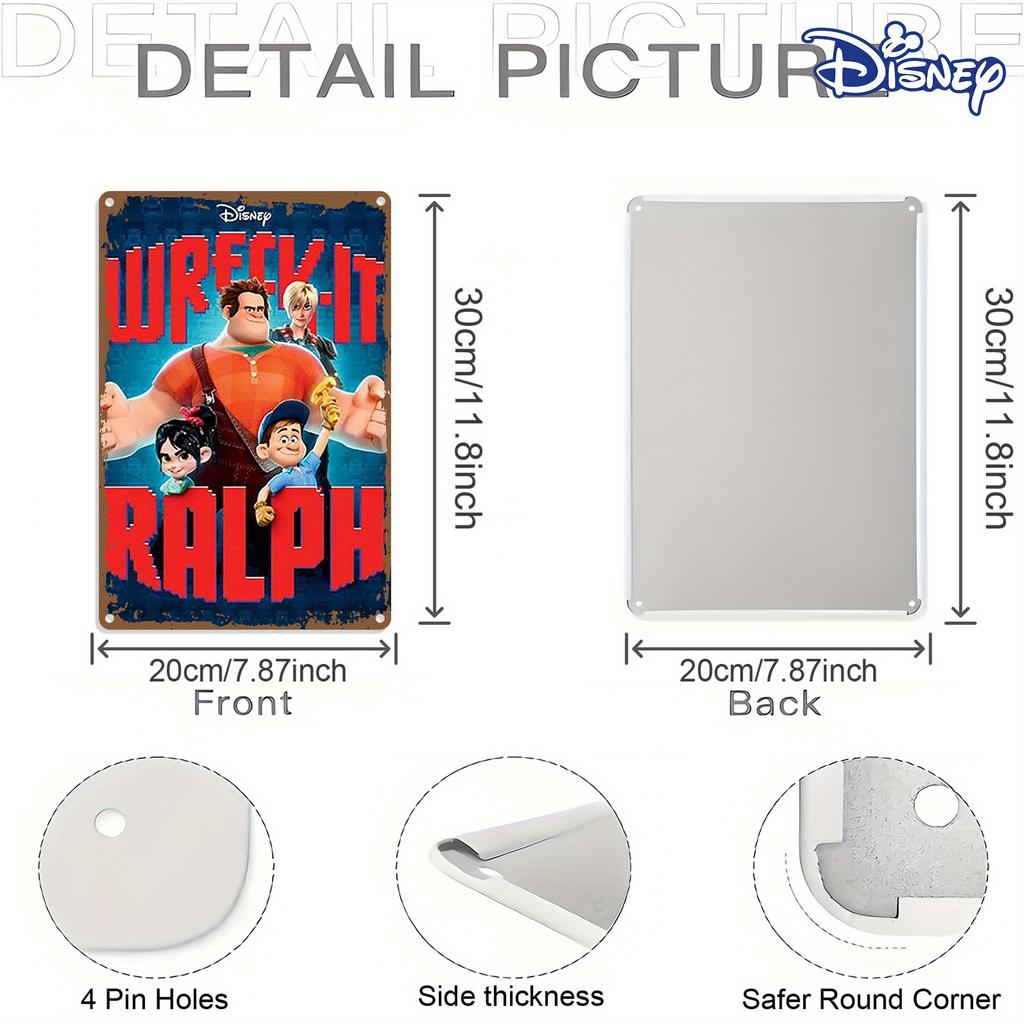 1pc Disney Wreck-It Ralph Metal Tin Sign - 20.32x30.48 Cm Colorful Movie Art, Durable Iron Wall Decor for Home, Holiday, Game Ro