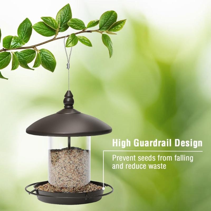 Iron Bird Feeder for Outdoor Garden Wild Bird Observation Hanging Feeder with Roof for Safe Backyard Bird Feeding Sation