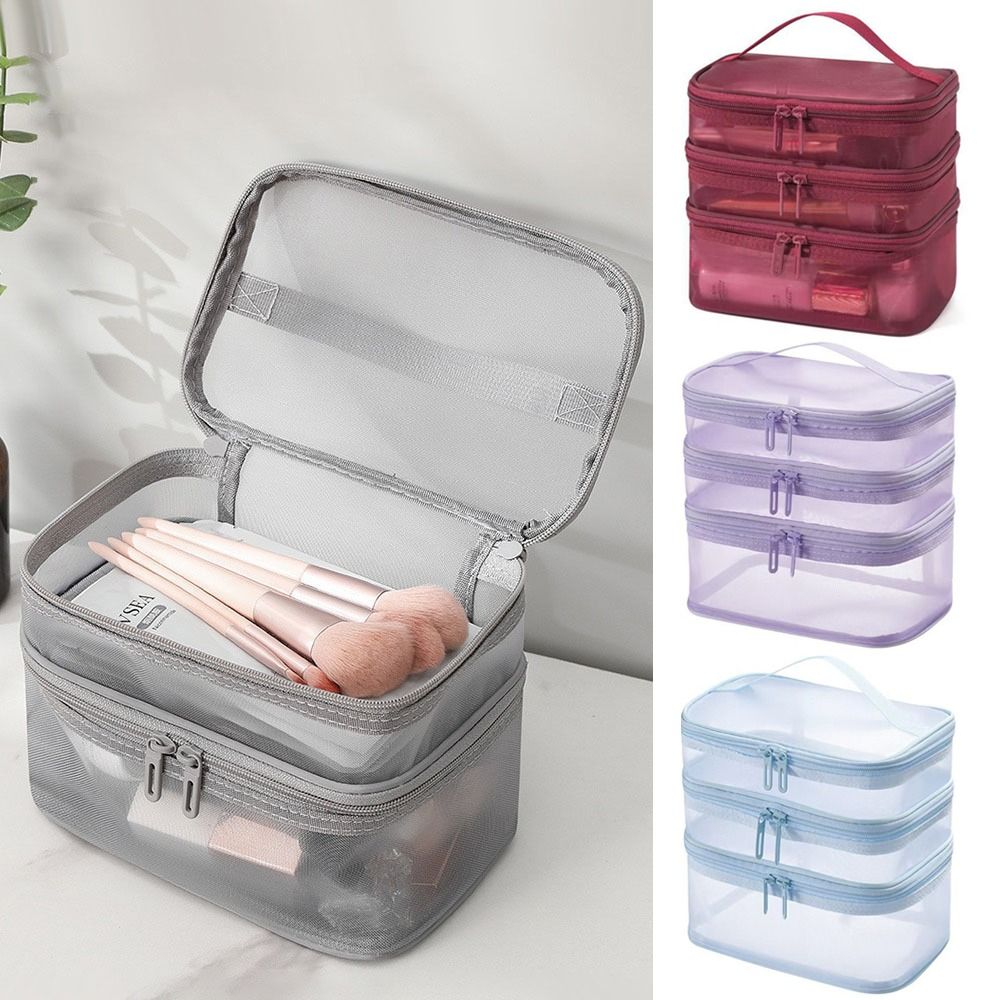 Transparent Mesh Travel Cosmetic Bag Storage 2/3 layer Toiletry Bag Large Capacity Makeup Case Toiletries Organization