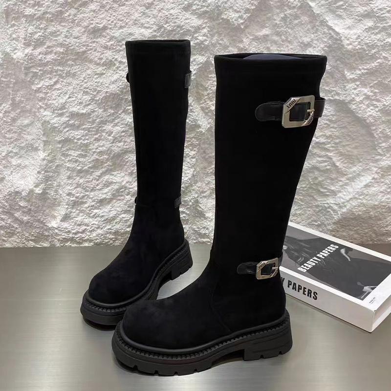 Fashion Flats Women High Boots Suede Winter Designer Shoes Fashion Casual Woman's Boots 2025 New Dress Brand Goth Mujer Chelsea Botas