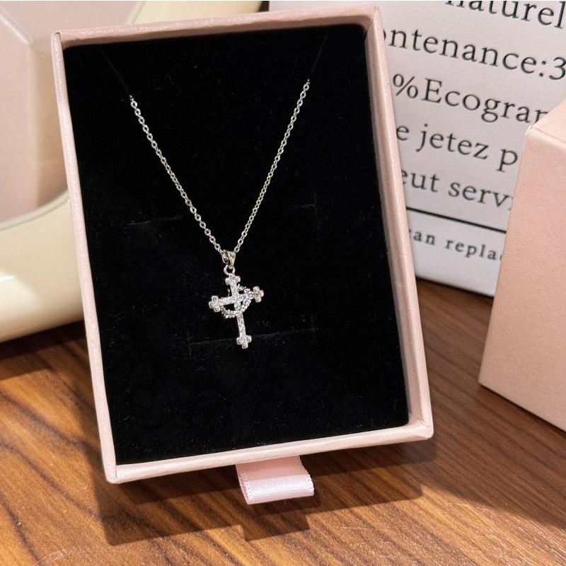 Cross Necklace Full of Zircon Pendant Jewelry Women's Personality Light Luxury High Sense Collarbone Chain Niche Necklace