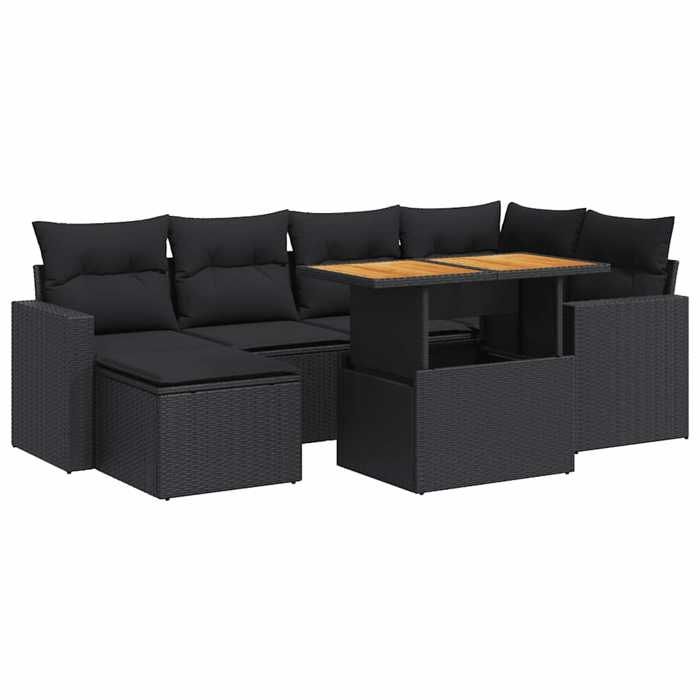VidaXL Garden Lounge Set 7 Pcs with Cushions Black Wicker 3327058