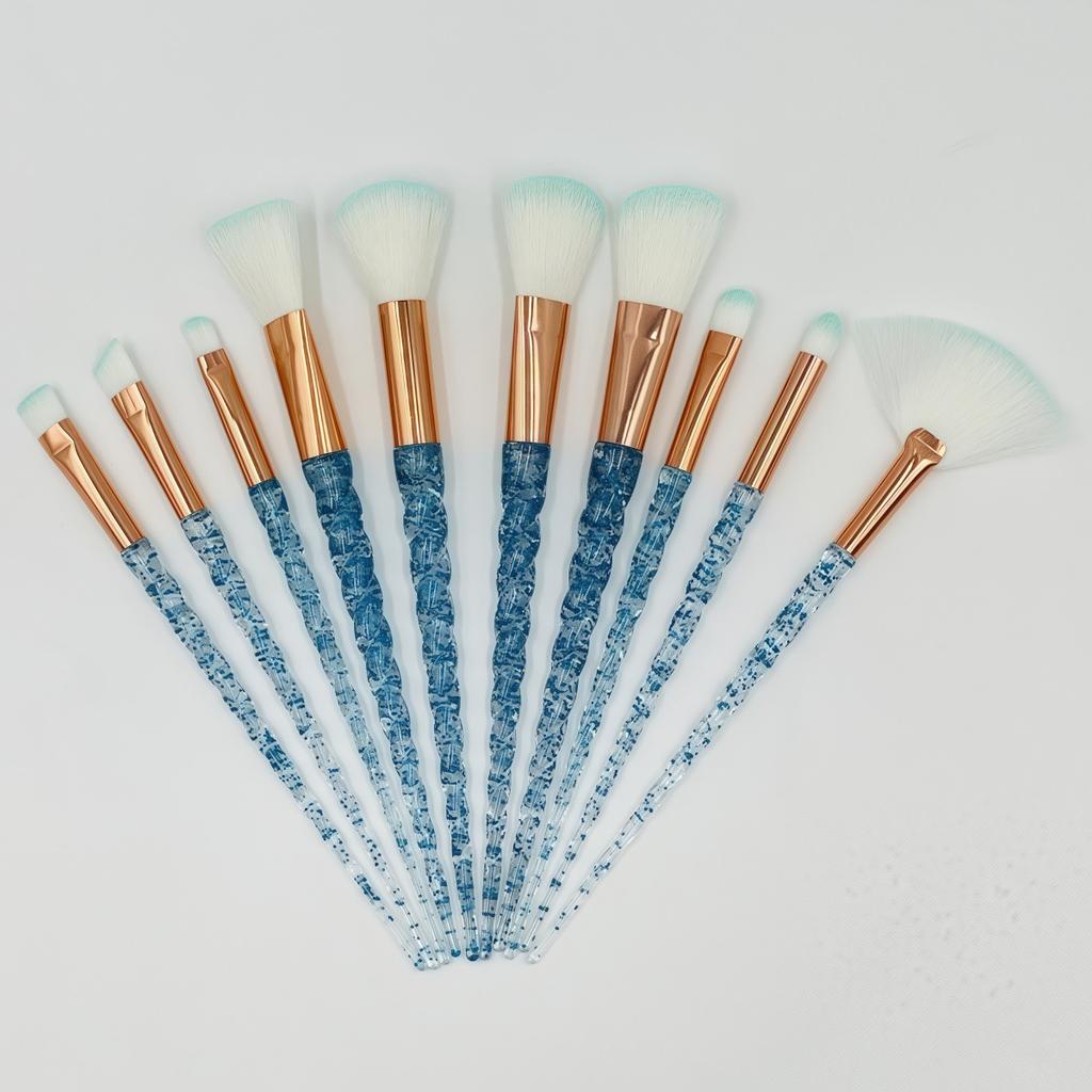 10 Colorful Makeup Brushes, Crystal Makeup Brushes Spiral Handle Makeup Brush Set