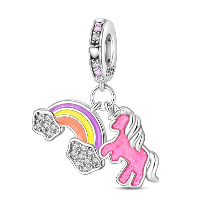 Copper Metal Bear Rabbit Koala Rainbow Horse Flamingo Princess Charm Bead Components Bead Components Compatible With Pan Authentic Original Bracelets