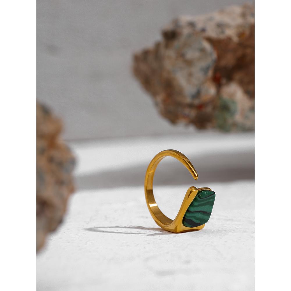 Eetit Stainless Steel Green Natural Stone Open Ring for Women
