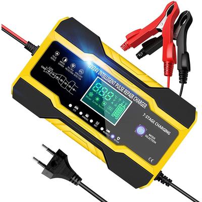 Car Battery Charger 12/24V 10A Touch Screen Pulse Repair LCD Battery Charger for Car Motorcycle Lead Acid Battery Agm Gel Wet
