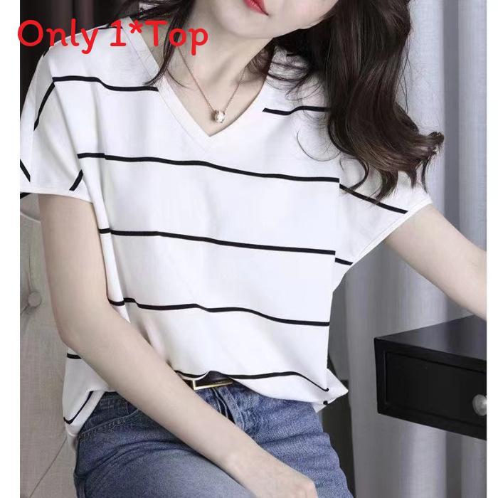 Korean T Shirt With Stripes And V Neck For Summer Casual Wear