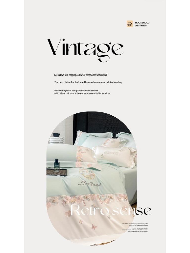 100% Cotton Long-Staple Flannel Embroidery 4-Piece Bedding Set - Mother & Baby Grade, All-Season