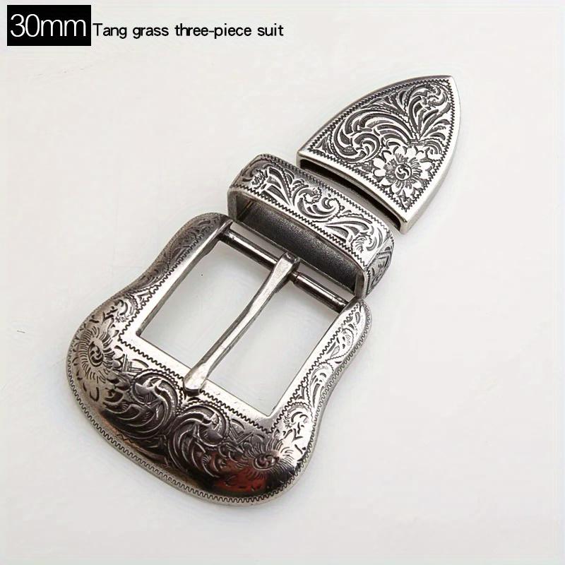 3Pcs/set Metal Belt Buckle for Men Vintage Embossed Pin Buckles DIY Leather Craft Buckle
