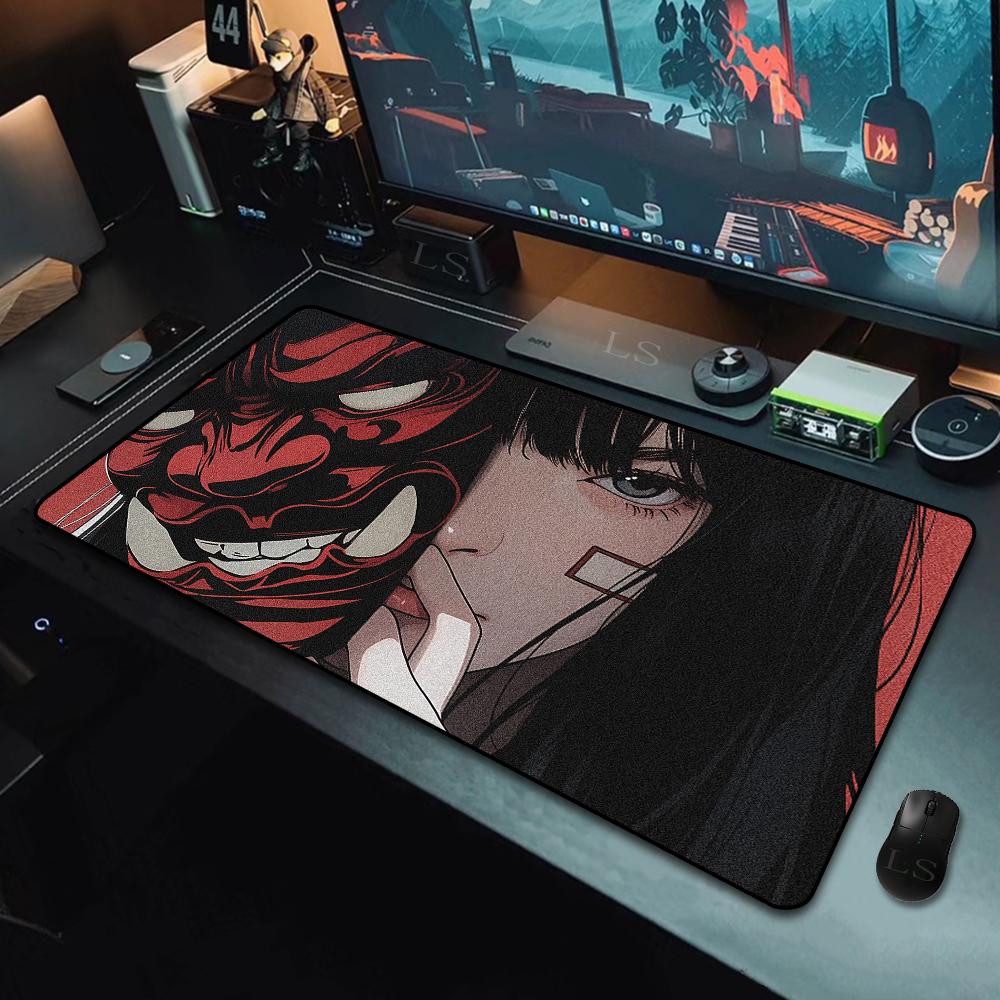 40*90cm Gaming Samurai Oni Mouse Pad Japan Mask Girl Deskmat Large Gamer Professional Premium Mousepad Speed Control Accessories