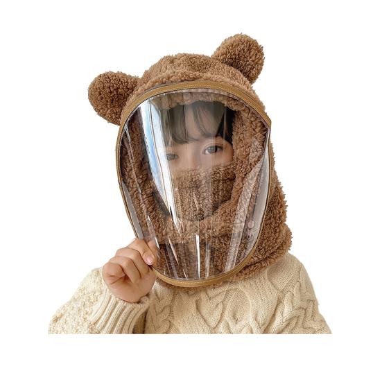 Children Hat with Soft Bear Ears Anti-Fog Lenses Fluffy Plush Windproof Detachable Lenses Cold-resistant Winter Hat