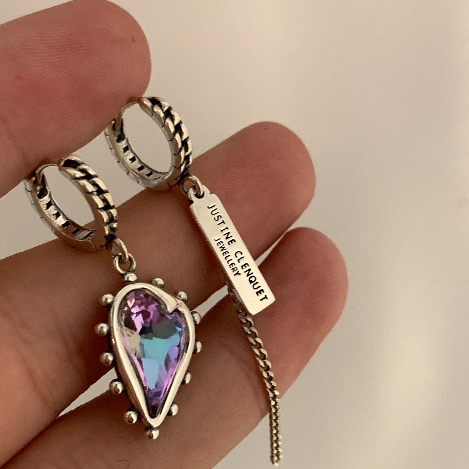 

Niche Light Luxury Asymmetric Purple Heart Earrings Women s Temperament Retro Fashionable Ear Pendants Trendy Daily Jewelry