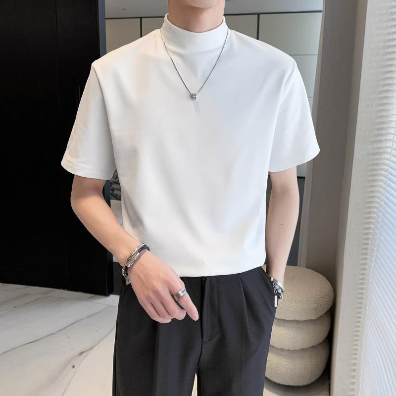 Men’s High-End Short-Sleeve T-Shirt: Lightweight, Half-High Collar, Solid Color, Ideal for Spring and Autumn.