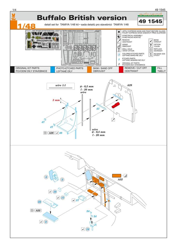 Eduard 1/48 Scale Brewster Buffalo British Type Etched Parts (for Tamiya) Plastic Model Kit Parts EDU491545 (Airplane)