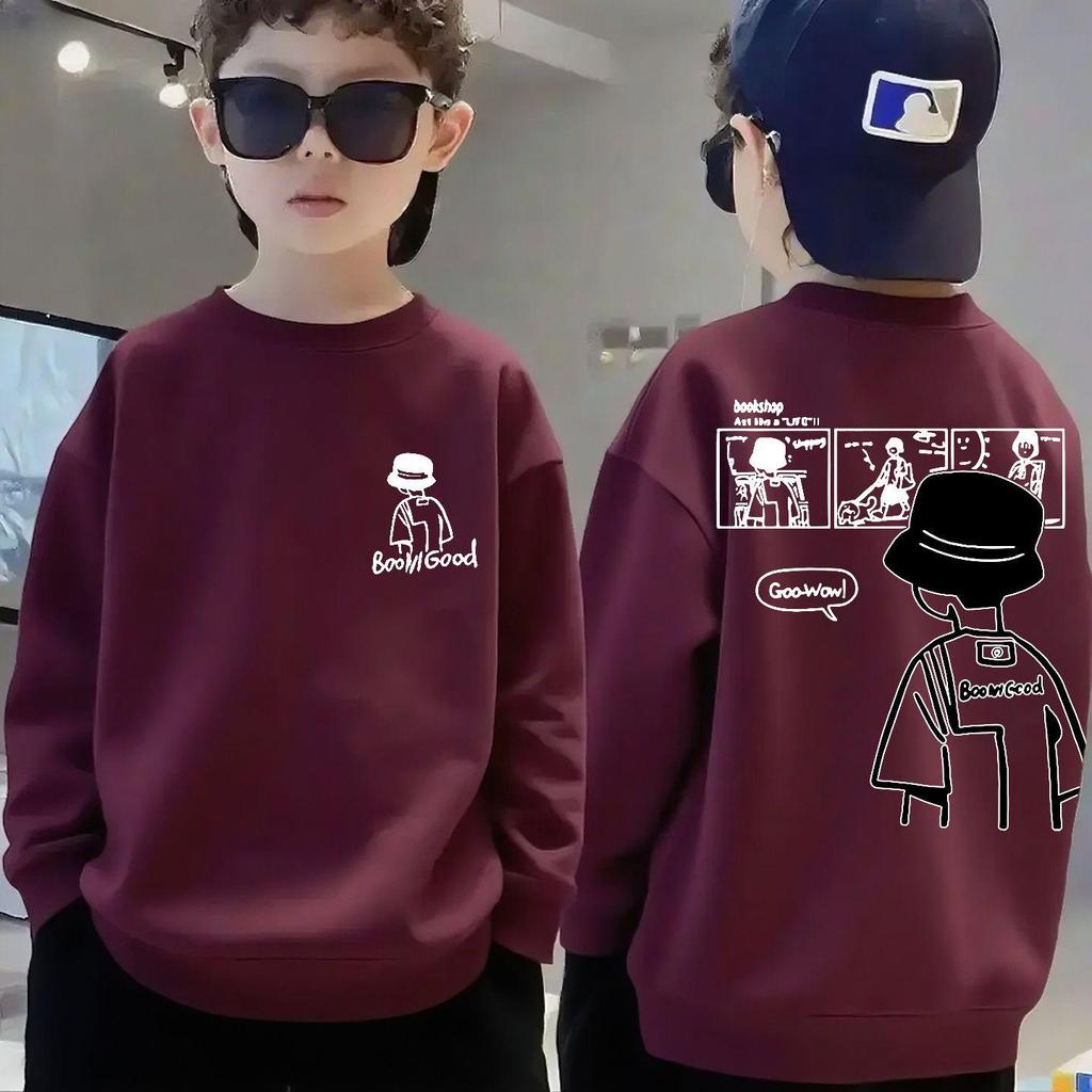 Boys' National Tide Fleece Sweatshirt - Spring/Autumn Long Sleeve Pullover for Big Kids.