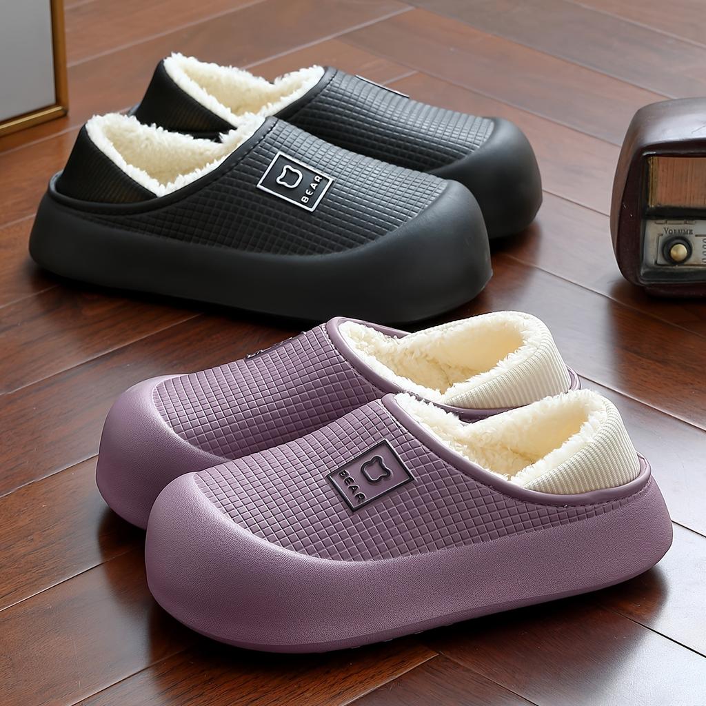 Women's Slippers Winter Heeled Indoor Home Thick Sole Non-Slip Fleece Lined Warm Slippers for Women