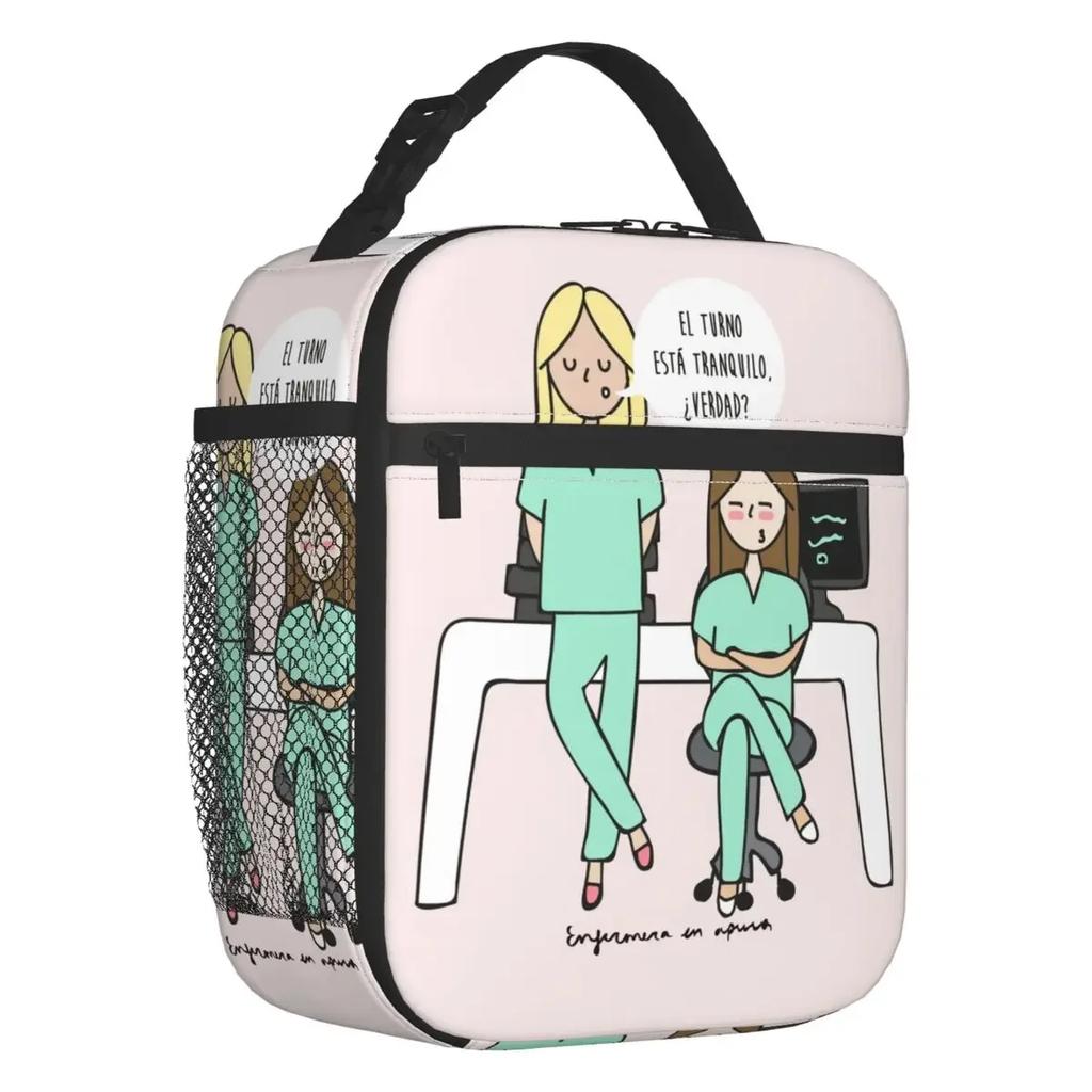 Cartoon Ladies Nurse Doctor Printed Portable Lunch Box for Women Multifunction Cooler Thermal Food Insulated Lunch Bag