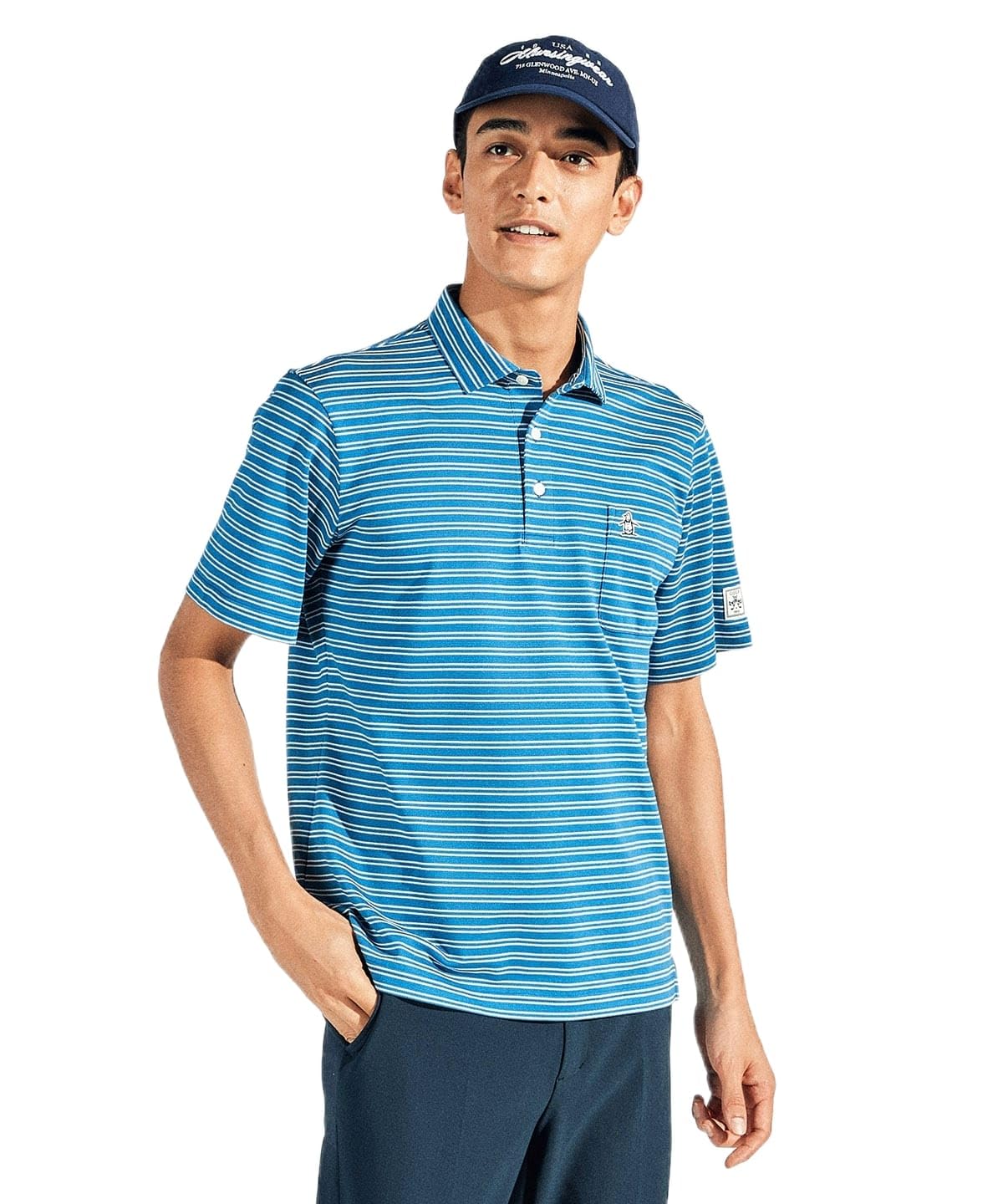 

Мужская рубашка Munsingwear с коротким рукавом, воротником, пике с каймой, для гольфа MG5SHS24M, влагоотводящая, быстросохнущая, солнцезащитная, (BL00) (синий)