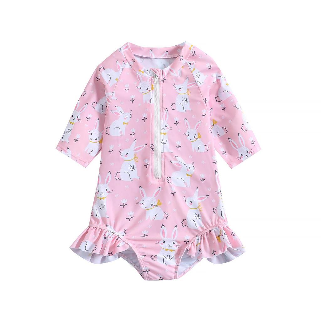 Girls' Cartoon One-Piece Swimsuit with Sun Protection