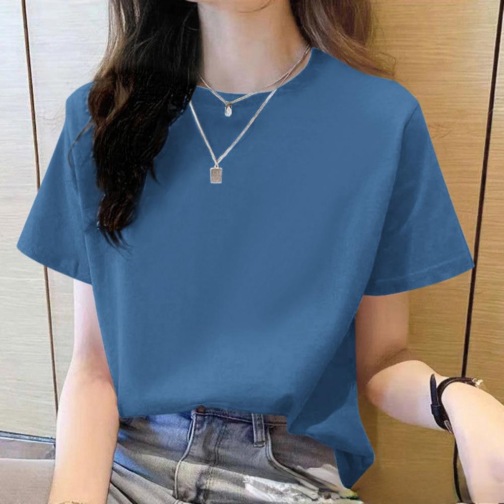 T-shirt da donna estiva larga di alta qualità, girocollo, tinta unita, manica corta, abbigliamento da lavoro da donna, maglietta a manica corta