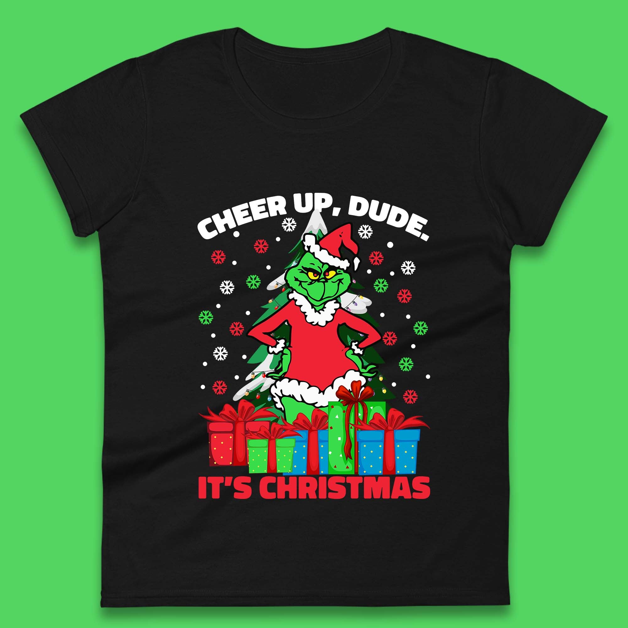 Christmas Grinch Womens T Shirt Mens Tops Tees Unisex Cheer Up Dude It s Christmas Top XL