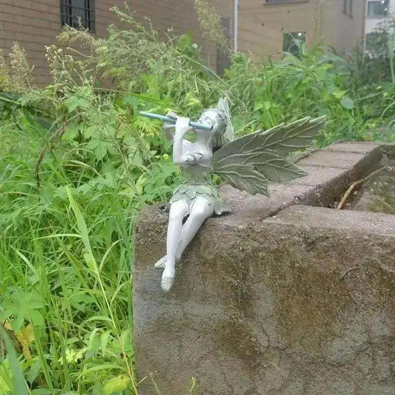 Playing The Flute Fairy Statue Angel Garden Sculpture Living Room Decoration Outdoor Garden Lawn Courtyard Resin Crafts