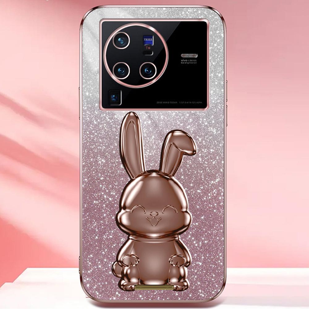 For vivo X80 Pro 5G Cartoon Rabbit Kickstand Cover PC+TPU Cell Phone Cases