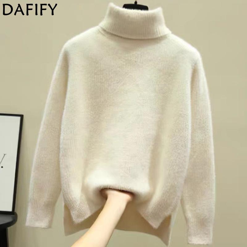 DAFIFY Moda dama ocazional toamna iarna imprimeu culoare uni pulovere cu maneca lunga cu gat inalt