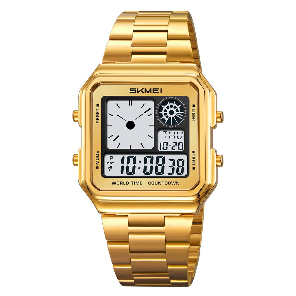 Square men's watch steel belt multi-functional 30-meter waterproof electronic watch 5 groups alarm clock electronic watch men