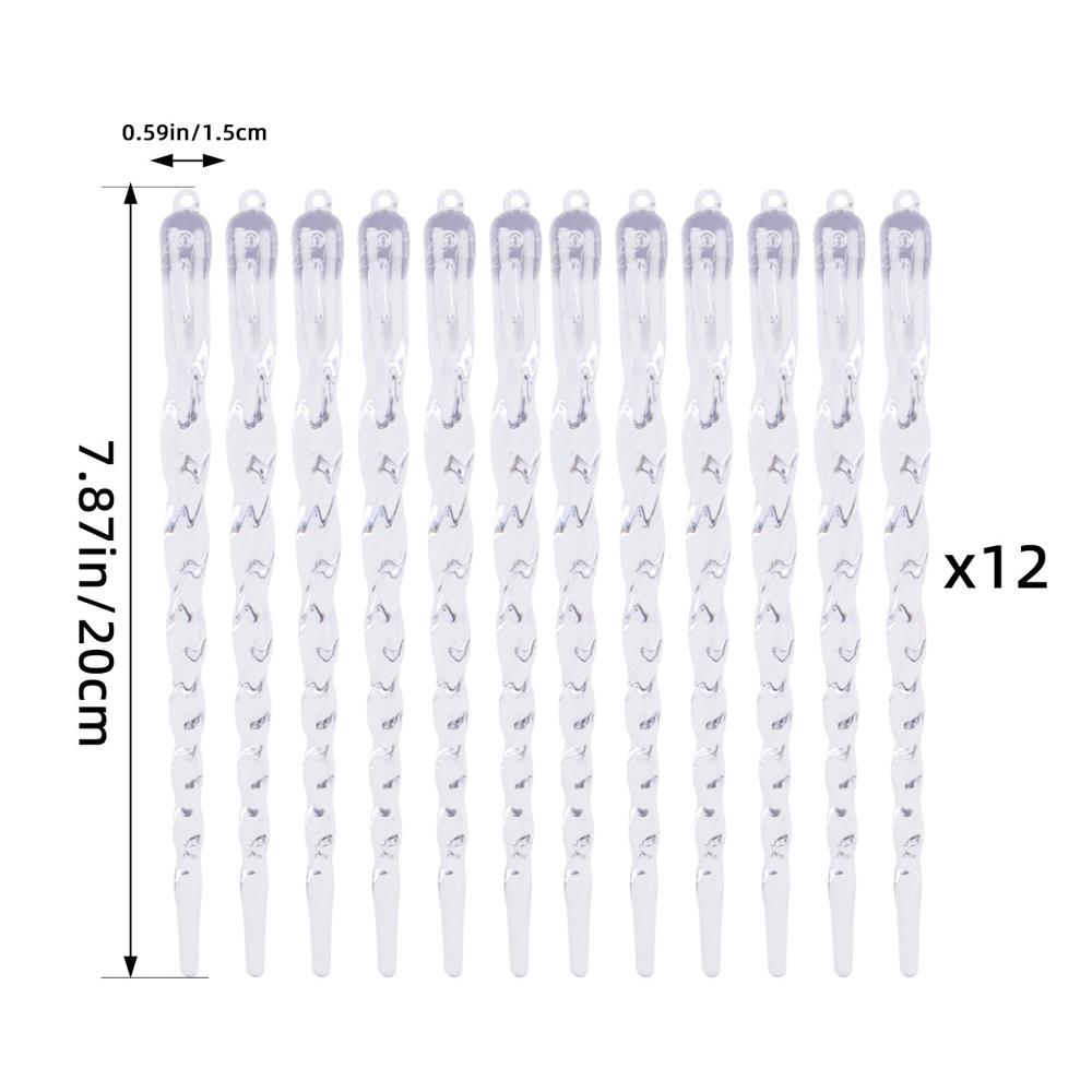 12Pcs Crystal-Clear Icicle Ornaments Icicles Pendant Set Christmas Tree Decoration With Cord For Xmas & Winter Party Decoration