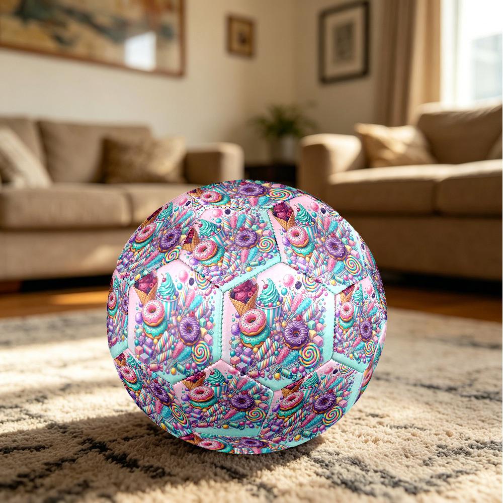 1pc Sweets Delightful Array Theme Soccer Ball Football, Size 5, Lightweight PVC, Durable Outdoor Training Soccer Ball, Gift M61473