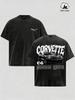 Tricou Grafic Supradimensionat cu Imprimeu Corvette C6 Spălat Vintage, Bumbac Moale Cas