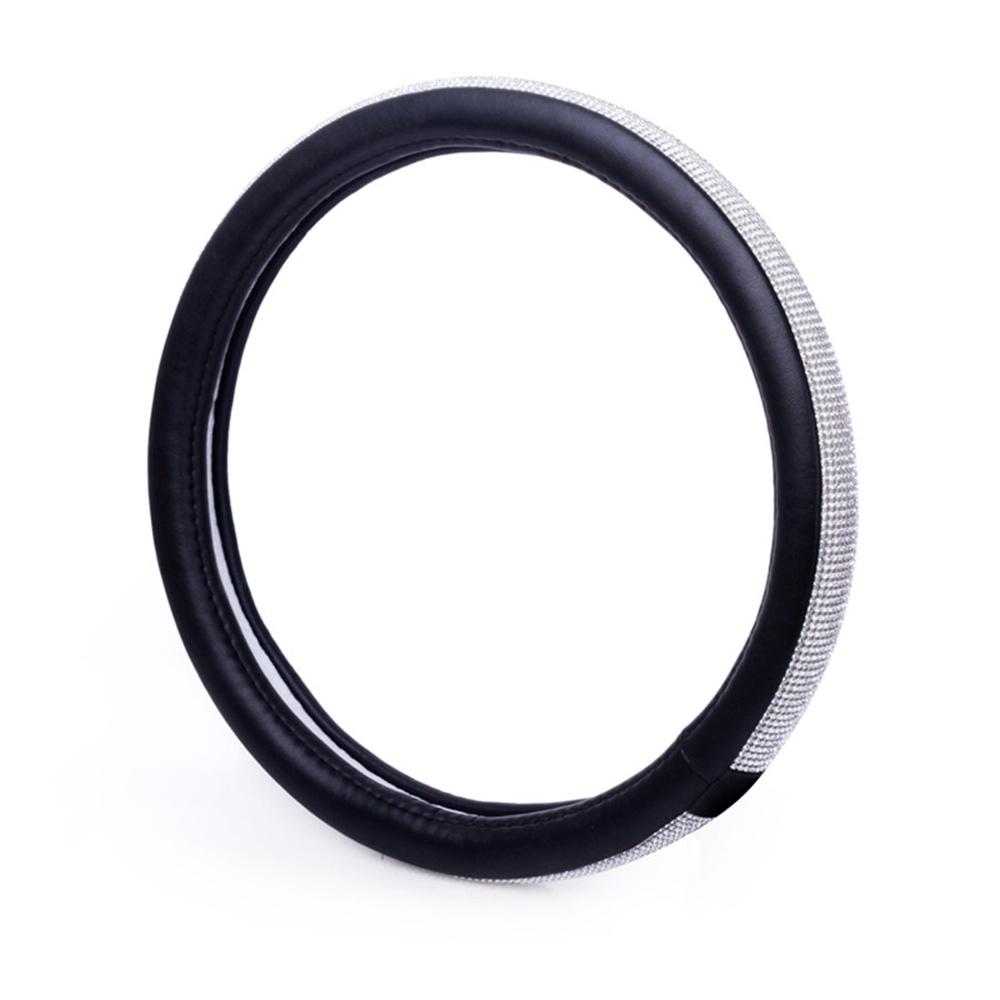 Schwarz 15'' 38cm PU Leder Kristall Auto Lenkradbezug mit Bling Strass