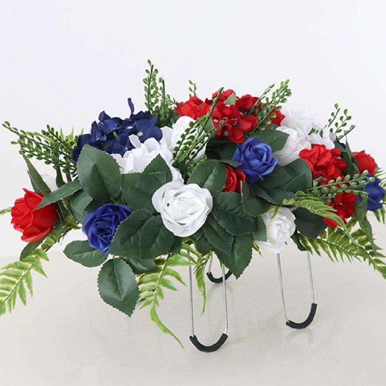 Memorial Grave Flower Saddles for Tombstone Artificial Cemetery Flower Bouquets with Vase for Graveyard Decoration
