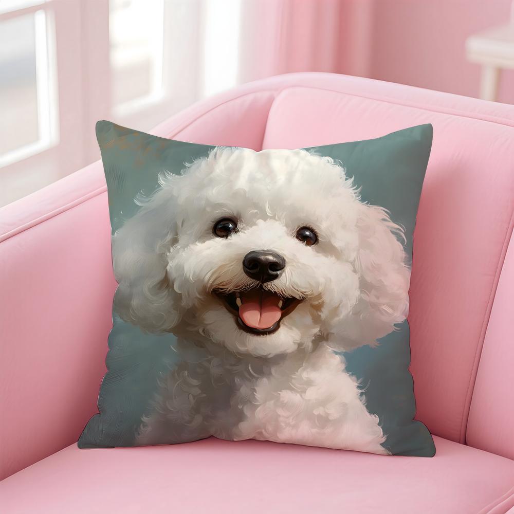 NICE CUTE Bichon Frise Dog Cushion Cover Pillow Case Soft Friendly Fabric Concealed Zipper