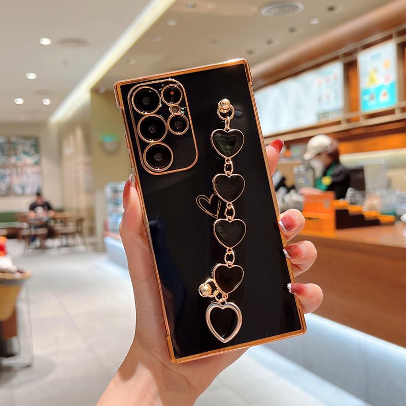 

М’який чохол для Samsung Galaxy S20 S21 S22 Plus Ultra A13 A52 A53 з м’яким візерунком, бампер, ланцюжок, браслет із розкішним покриттям Samsung A13 5G чорний