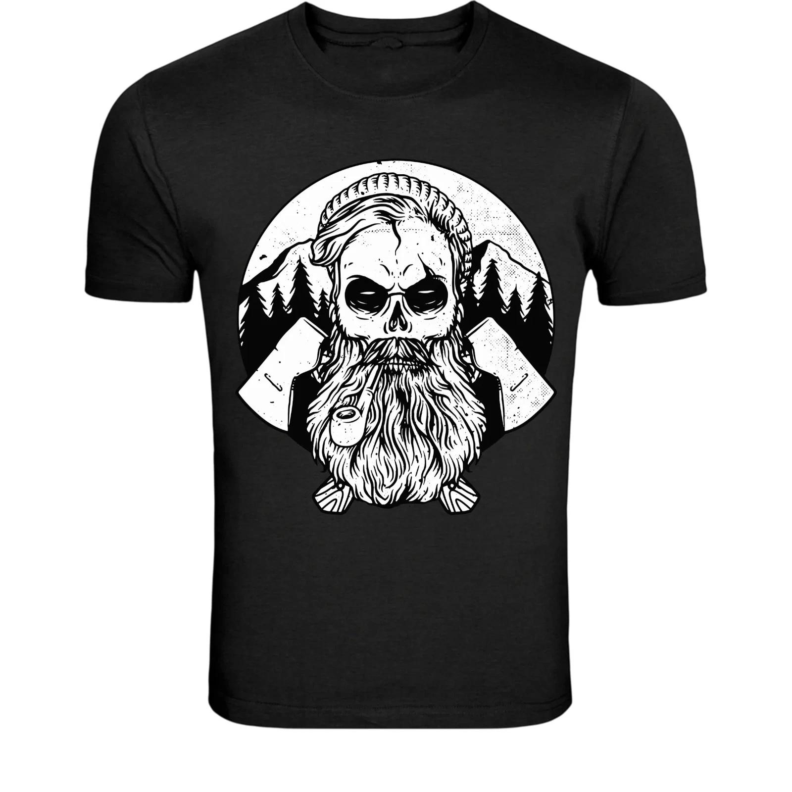 Футболка с черепом дровосека и бородой - Графика с изображением черепа викинга-дровосека XL