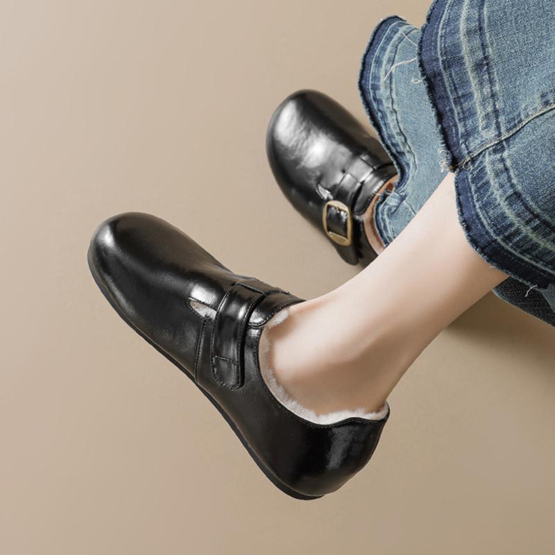 Fashion Brand Winter Fur Shoes Women Loafers Warm Plush Flat Non-slip Ladies Cotton Shoes Brown Black Plus Size 42