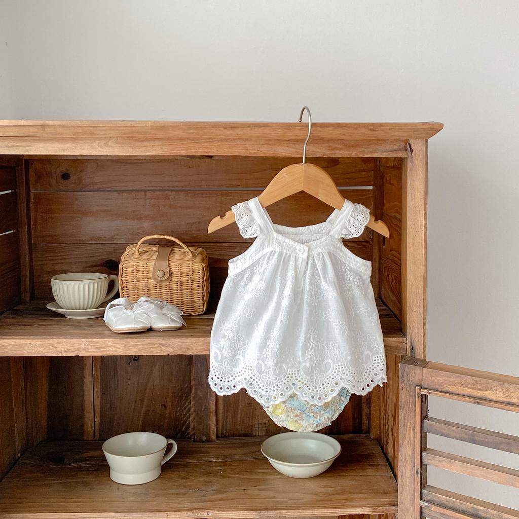 Summer New Baby Clothes Girl Baby Lace Small Flying Sleeves Hanging Strap+Bread Pants Baby Clothes