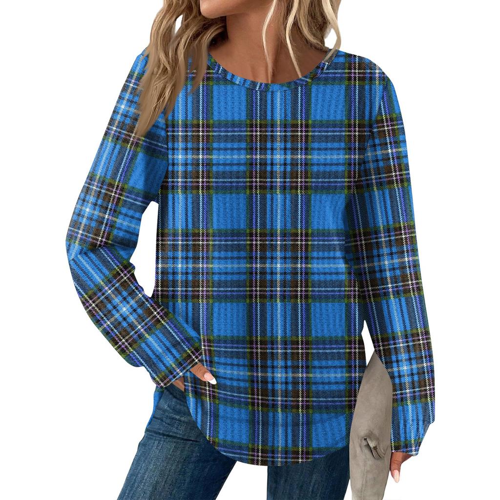 Women's Fashion Casual Loose Round Neck Long-sleeve Printed Top