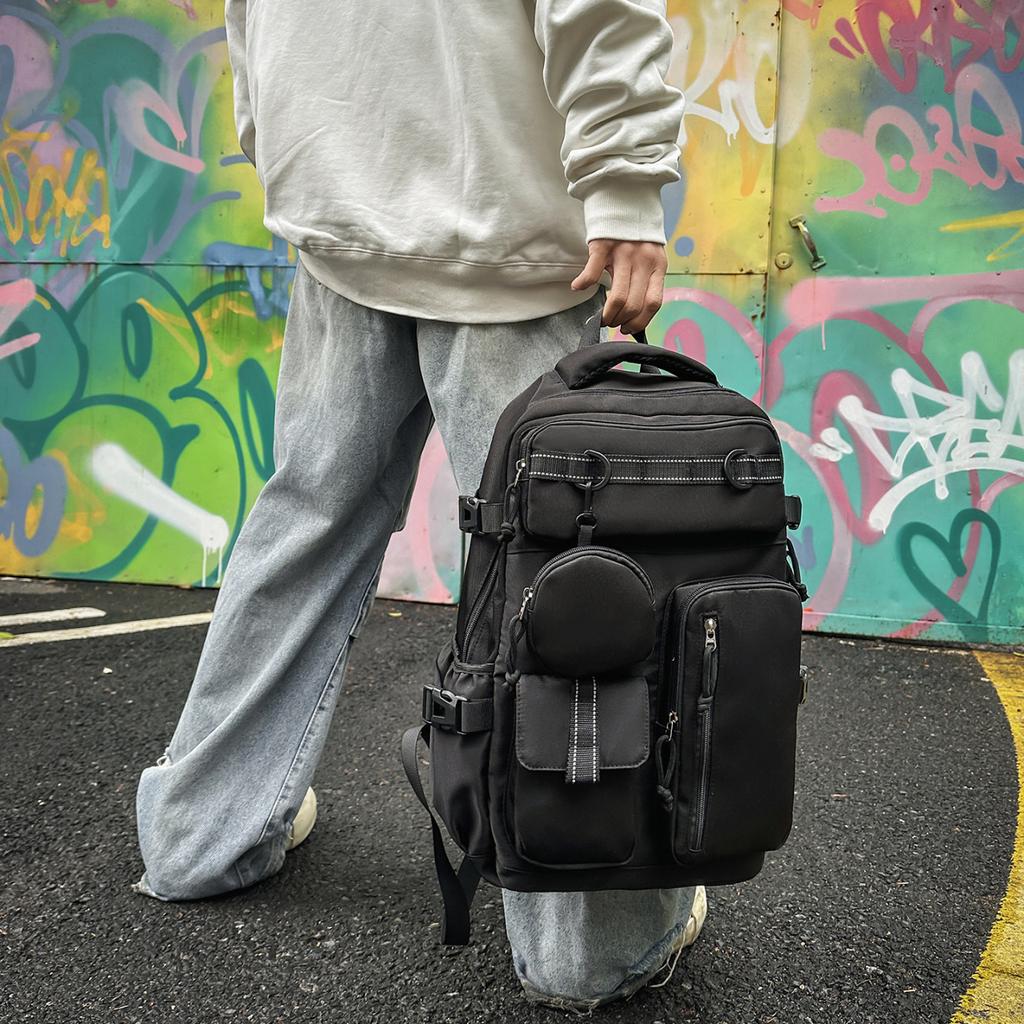 School bag women's backpack college students men and women with the same style multi-pocket large-capacity tooling casual backpack tide