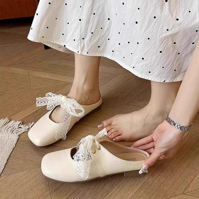 Pantoufles plates à fond souple pour femmes, à porter à l'extérieur, nouvelles printemps-été 2025, pantoufles cool, chaussures de soirée douces Mary Jane