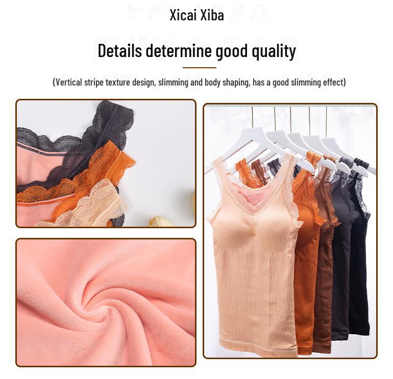 Damski gruby termiczny podkoszulek na ramiączkach z koronki - Rozmiar plus, wzór Misia Wróżki