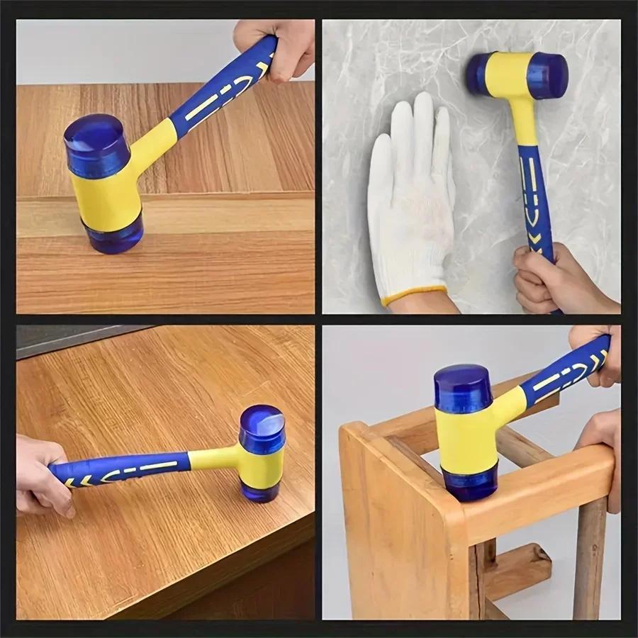 1 Dobbelthodet monteringshammer, 25 mm til 45 mm gummihammer med gummihåndtak, avtakbar isolert monteringshammer