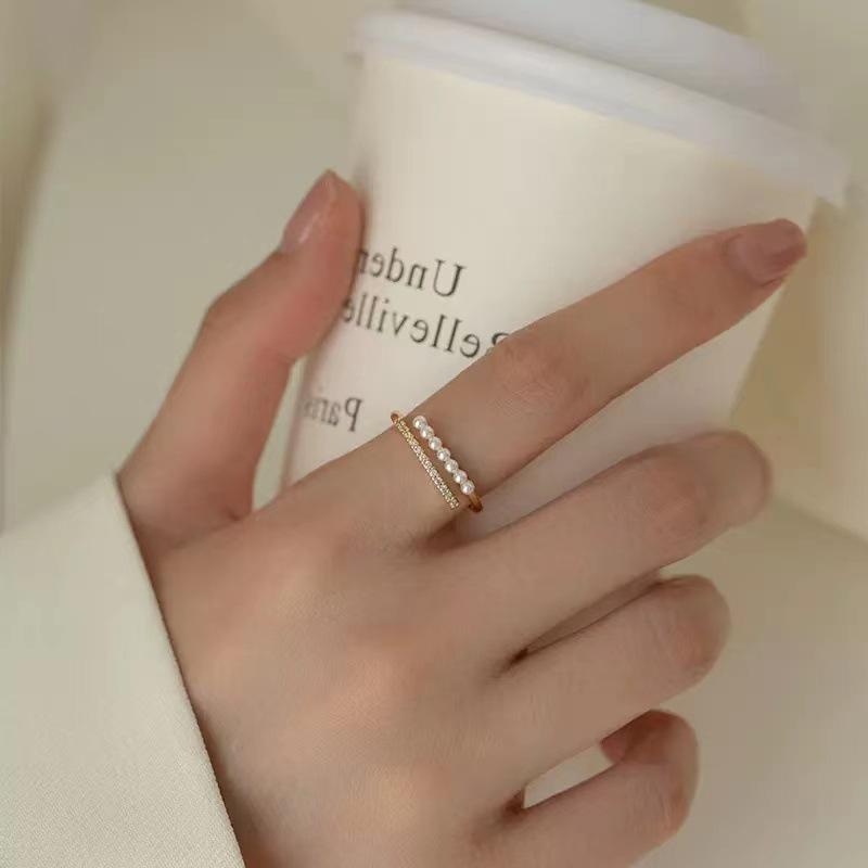 Fashion Personality Pearl Ring Women'S Niche Design Premium Index Finger Ring Simple Exquisite Ring