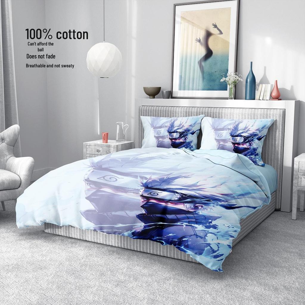 Naruto Cotton Bedding Set: Duvet Cover, Fitted Sheet, Pillowcase for Boys' Dorms
