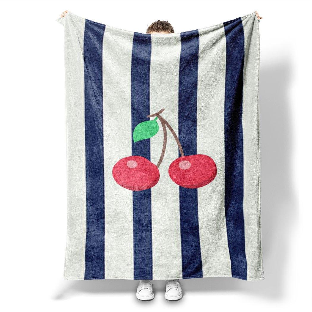 

Cherry Stripes Flannel Throw Blanket – Cute Fruit Design, Soft Cozy Fleece for Home, Office, Sofa & Car – All-Season Use 130x150cm51x59in