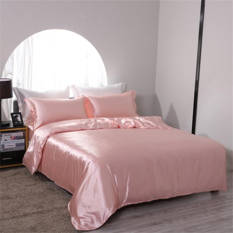 Luxury Mulberry Silk Bedding Set with Duvet Cover Fitted/Flat Bed Sheet Pillowcase Blending Silk Sheet Set Silky Satin Bedsheet